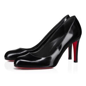 Christian Louboutin Pumppie 85 Black Leather Round Toe Classic Heel Pump 37